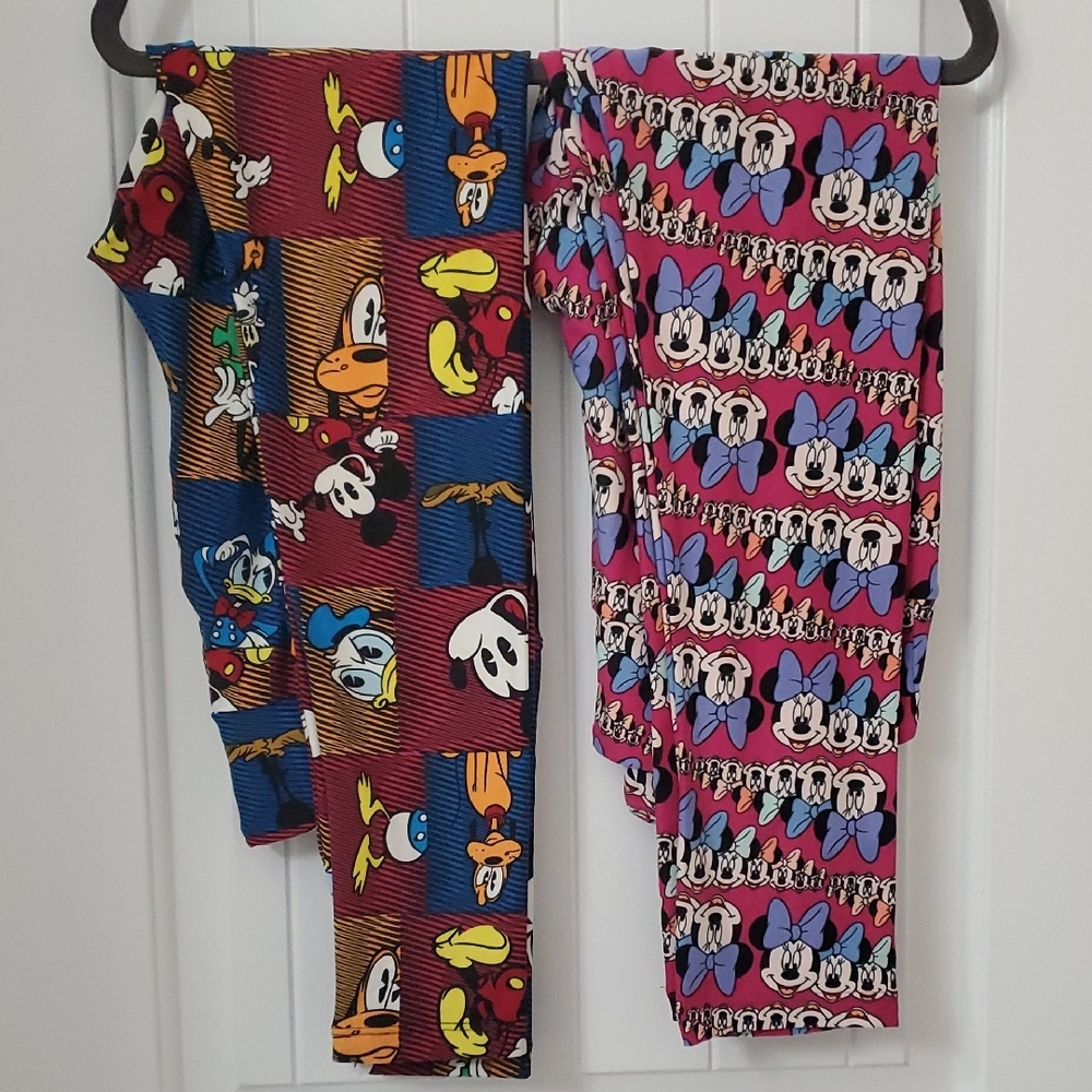 LulaRoe Disney Red and Blue Leggings Vibrant Cartoon Design (2 pair)